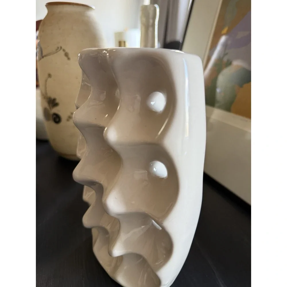 Unique Geometric Design Creamy White Glazed Vase. 8